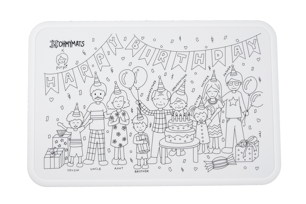 #ohmymats Happy Birthday! - Large Reuseable Colouring & Dining Place Mat (KOREA)