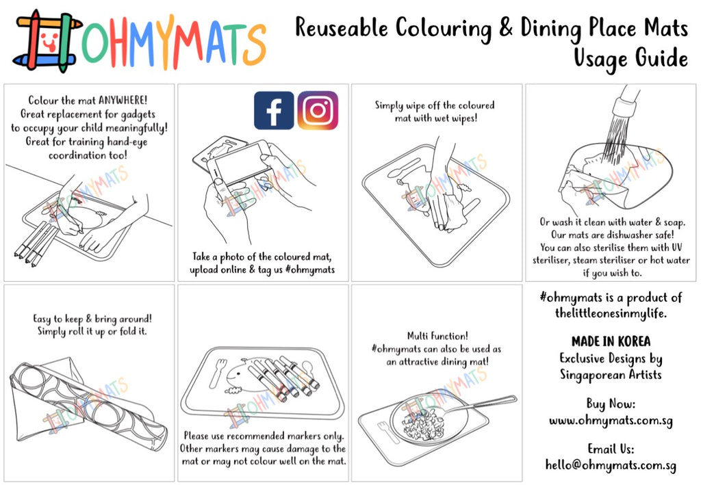 #ohmymats Plain - Small Reuseable Colouring & Dining Place Mat (KOREA)