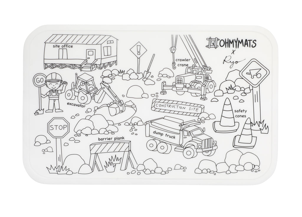 #ohmymats Construction Vehicles - Small Reuseable Colouring & Dining Place Mat (KOREA)