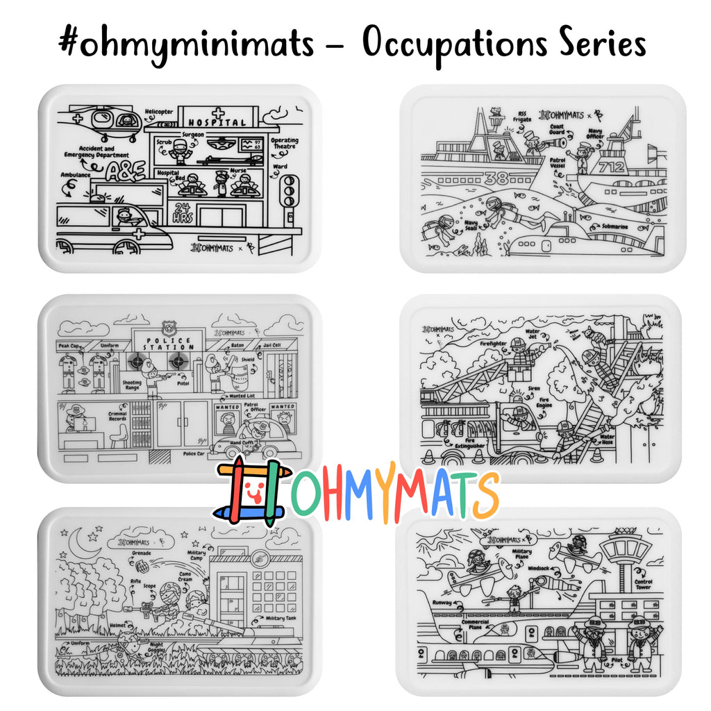 #ohmyminimats - OCCUPATIONS Party Packs for Mini Reuseable Colouring & Dining Place Mat (KOREA)