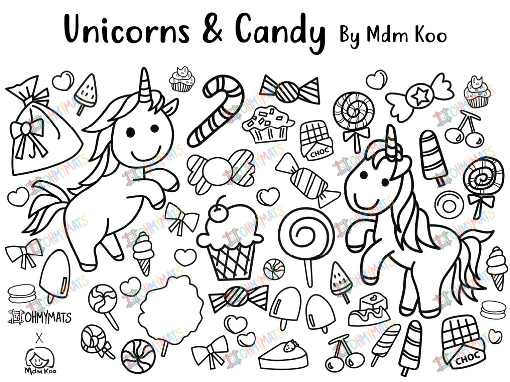 #ohmymats Unicorns & Candy - Small Reuseable Colouring & Dining Place Mat (KOREA)