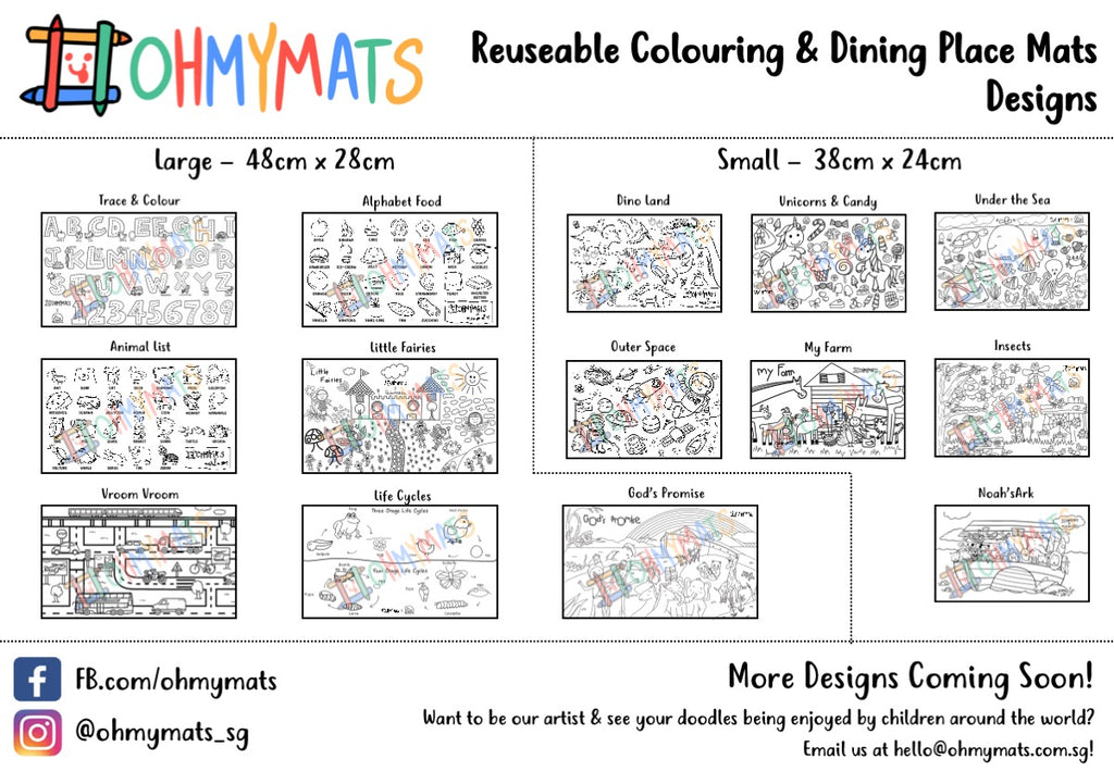 #ohmymats Plain - Small Reuseable Colouring & Dining Place Mat (KOREA)